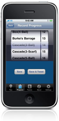 JuggleFit Tracker App Pattern Move Selector Screen JuggleFit Tracker App